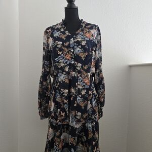 Cato Navy Floral Long Sleeve Dress
